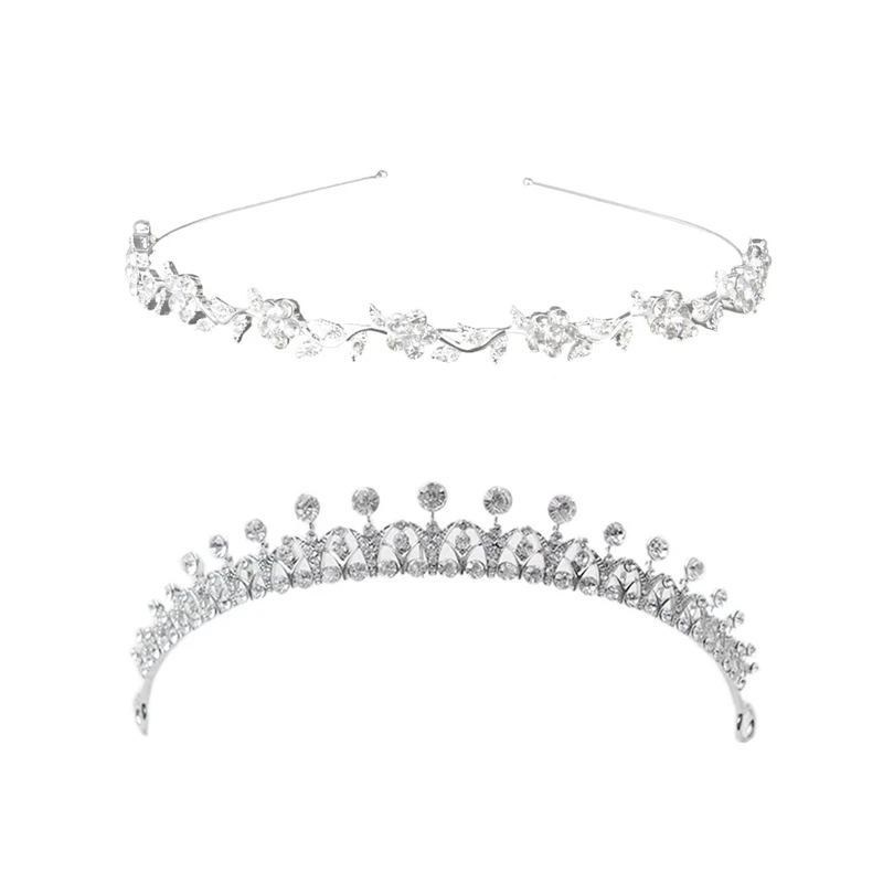 

Bridal Bridesmaid Flower-Leaf Pattern Headband & Silver Color Rhinestone Bridal Tiaras Crowns For Women Headbands