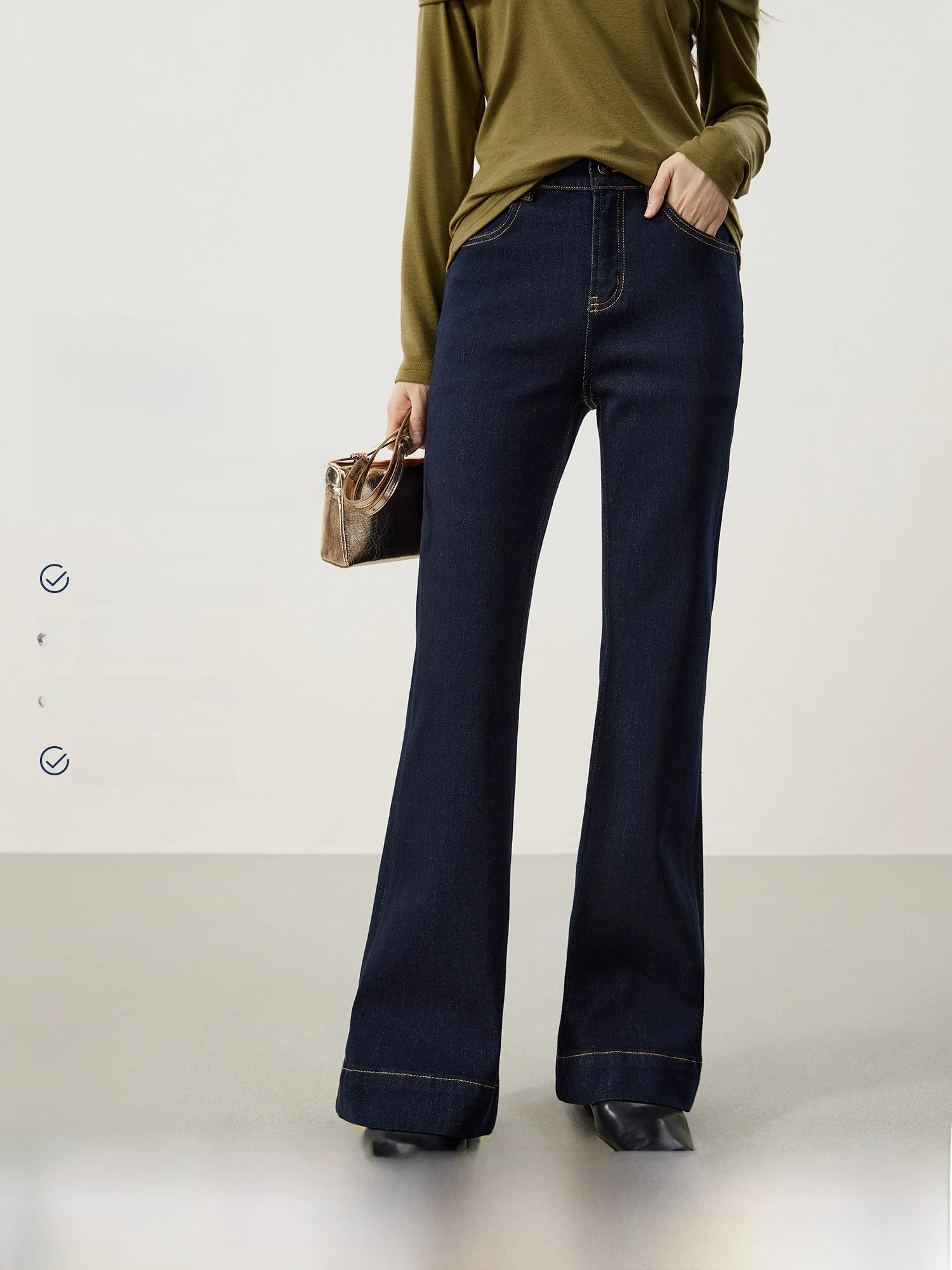 

Женские джинсы-клеш из хлопка, повседневные, эластичные, утягивающие, универсальные, весенние, с опцией удлинения, с рюшами