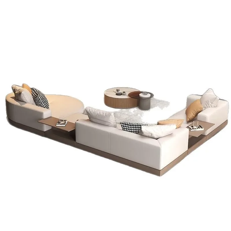 

Light luxury living room large flat-floor Italian minimalist Connelly leather cloth sofa villa designer arc special-shaped sofa