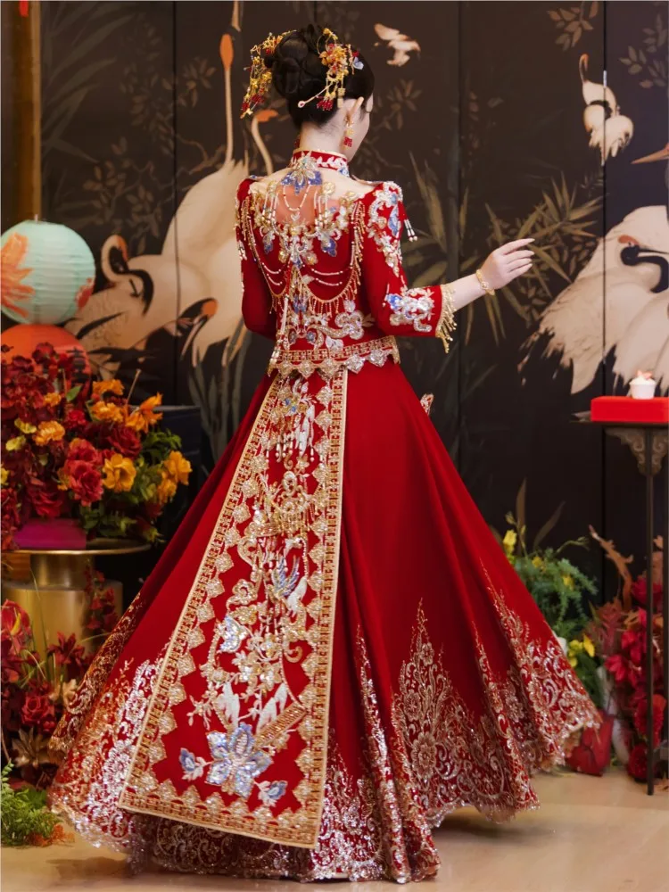 New Chinese-style wedding dress for brides velvet