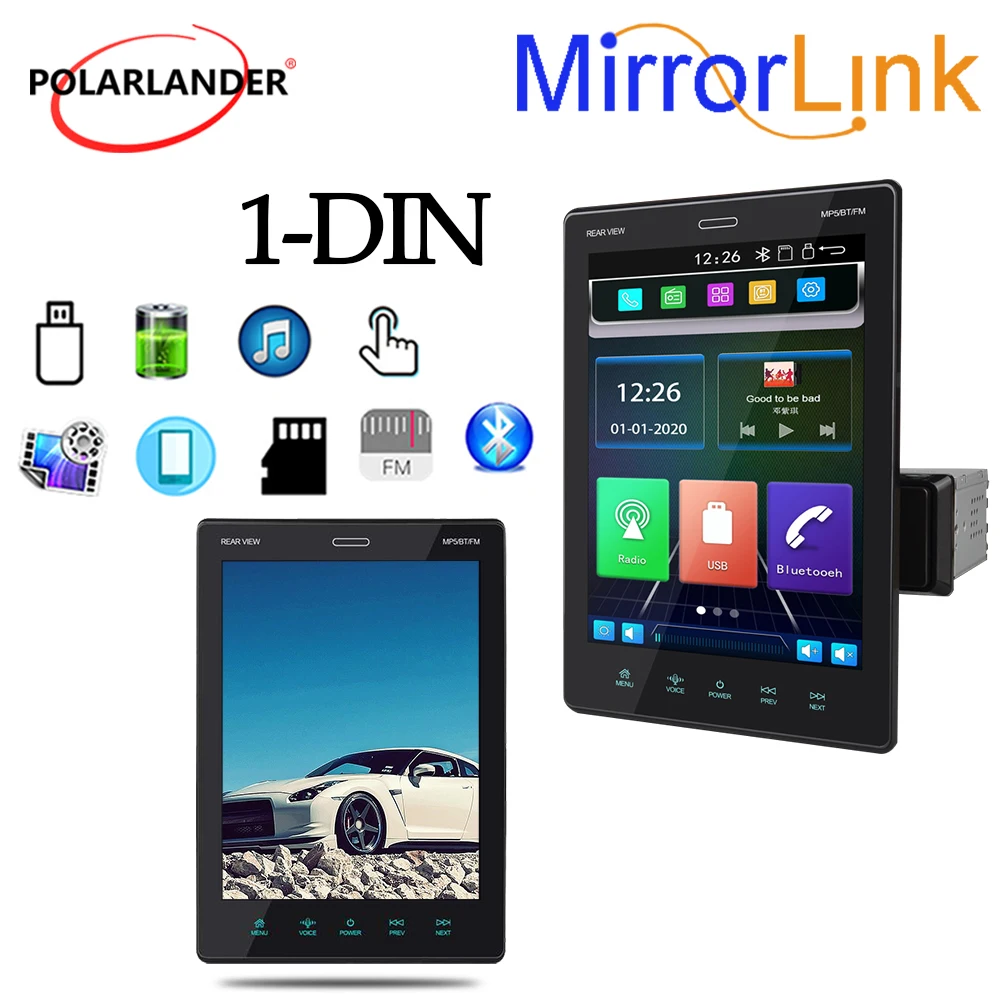 

1DIN ​Car Multimedia Player 9.5" Mirror Link Apple Carplay, Android Auto Angle Adjustment Bluetooth Autoradio Wince IPS Screen