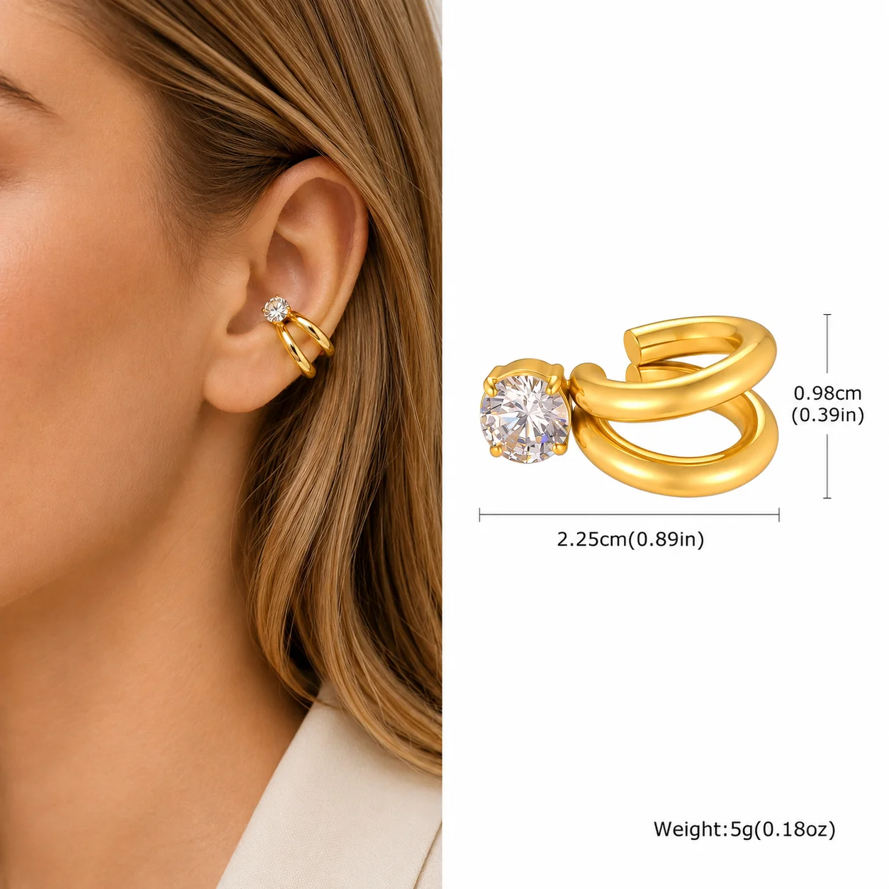Women's Thick Non-Piercing Clip-On Ear Cuff Earrings