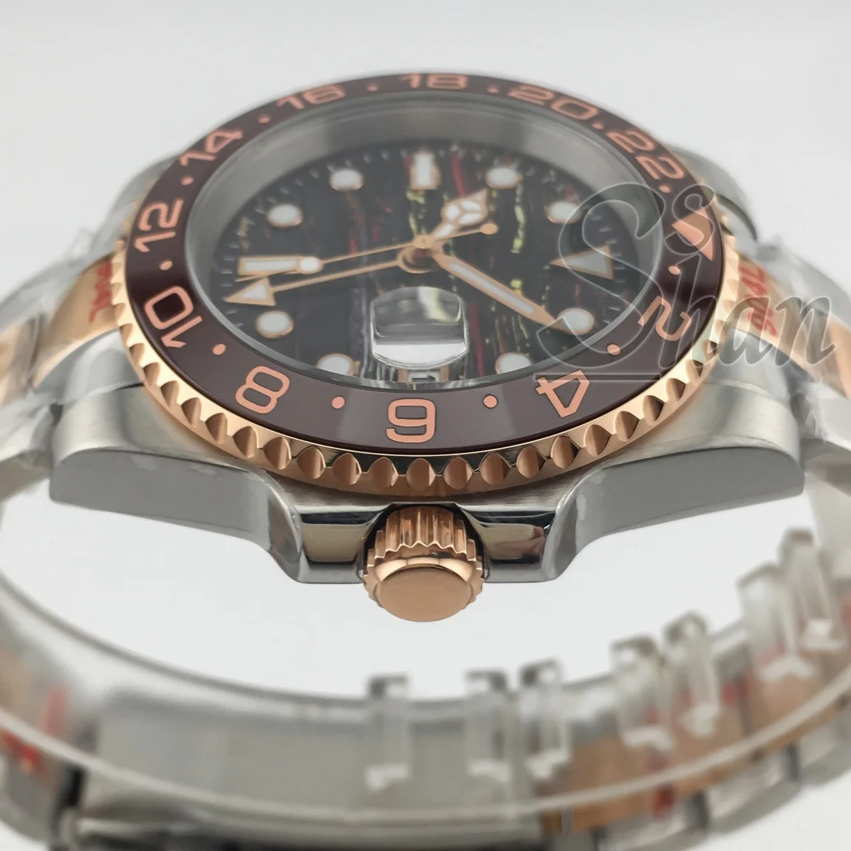 NH34 40mm dos tonos oro rosa GMT reloj automático NH34 de lujo para hombres cristal de zafiro abertura para fecha reloj luminoso con bisel de cerámica