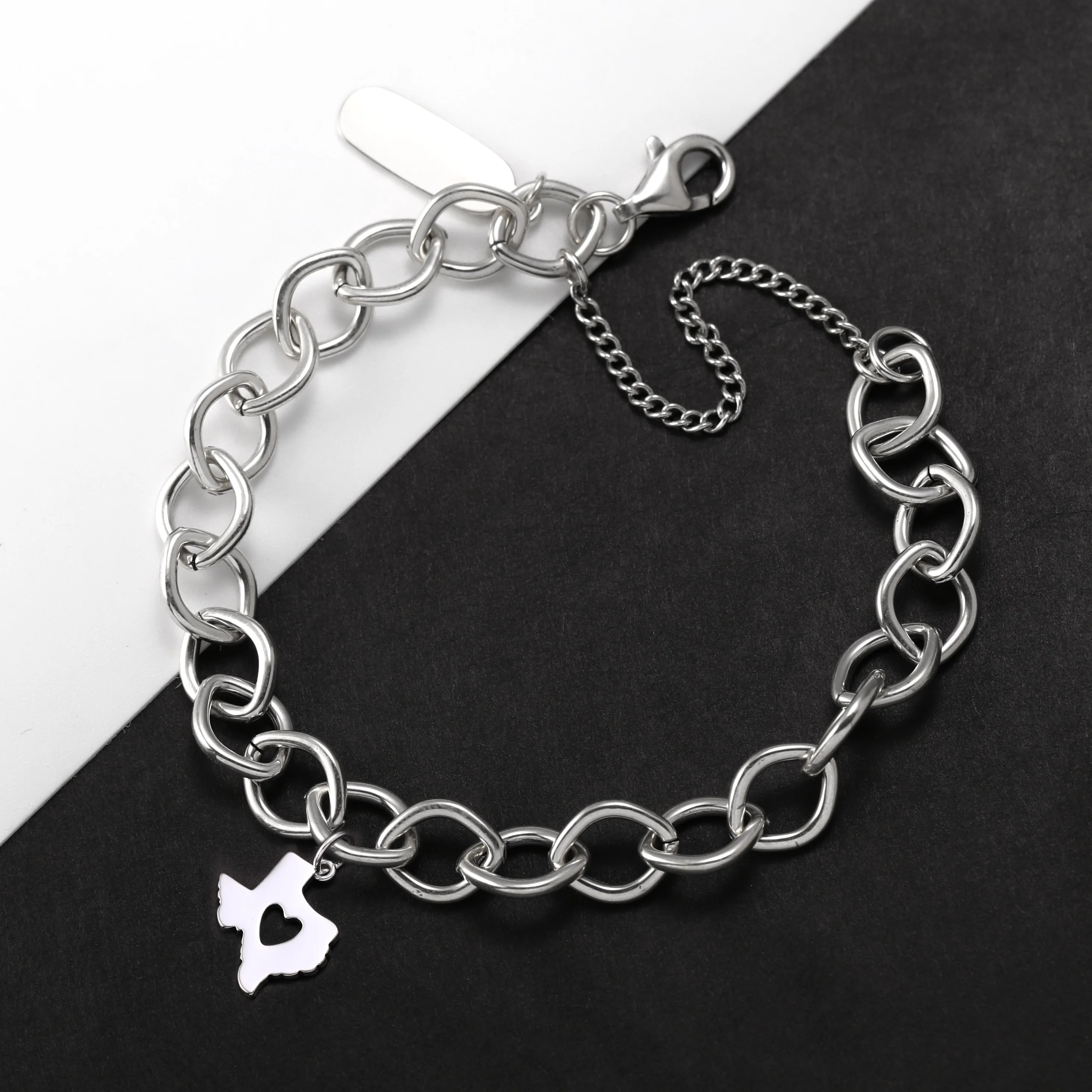 Genuine 925 sterling silver Forged Link Charm Bracelet paired with the 