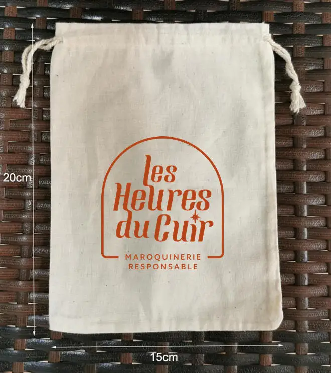 

100pcs 15x20cm Natural Cotton Bags Drawstring Gift Packaing Pouches Screen Printed With Terracotta Color Logo Customized Logo
