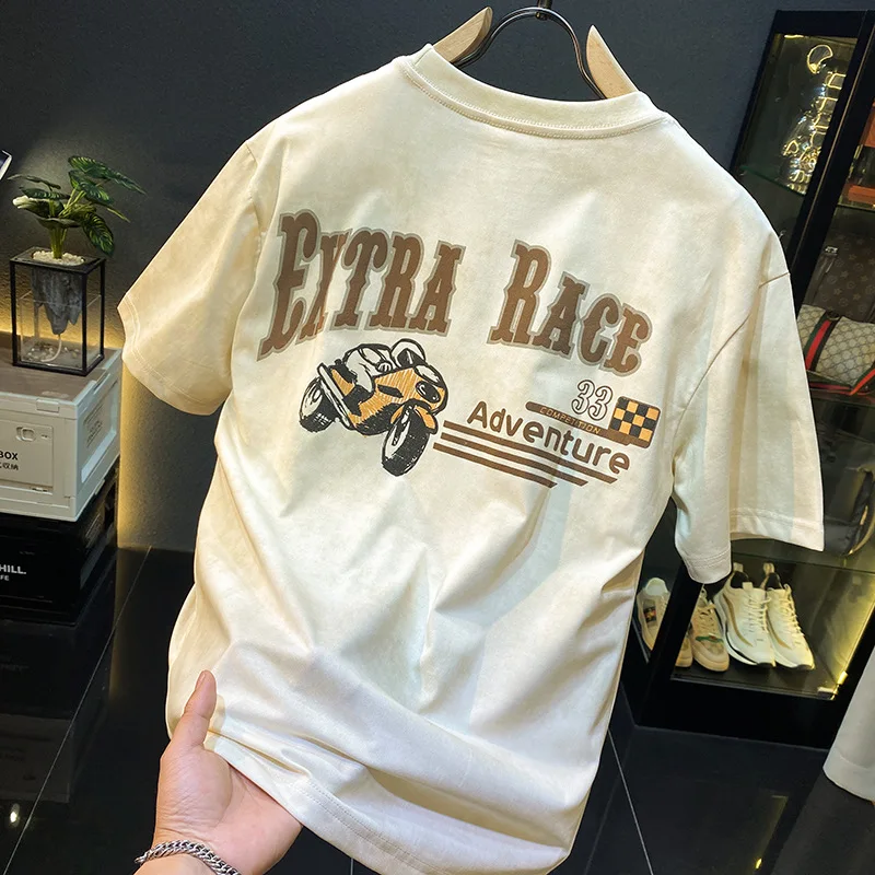 

Retro high-end and cool casual T-shirt men's short sleeved summer trendy brand printed half sleeved loose tops