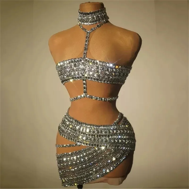 Cristaux de luxe femmes Robe de bal pierre Sexy pure formelle mariage soirée jupe gaine mince courte Mini Robe de soirée Robe