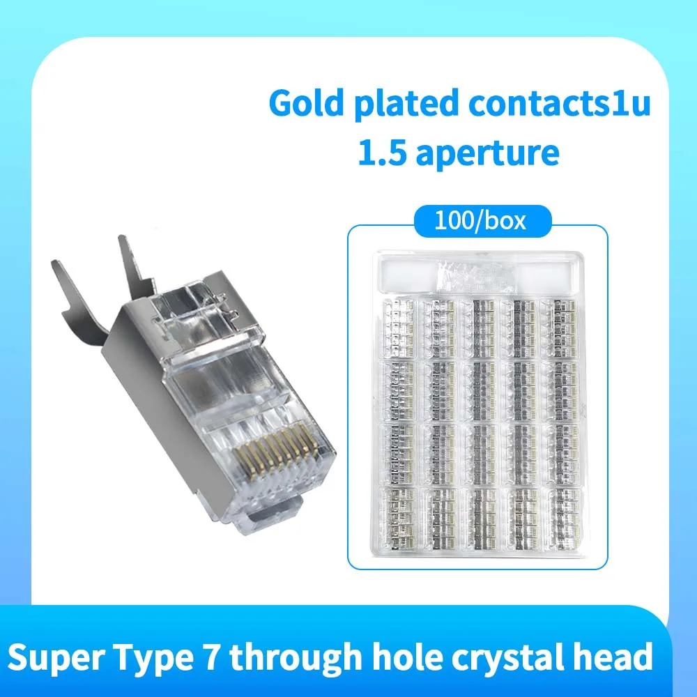 

TISHRIC 100PCS RJ45 Network Port Adapter Ultra Class 7 Crystal Head Gold-Plated 10 Gigabit RJ45 Network Cable Adapter