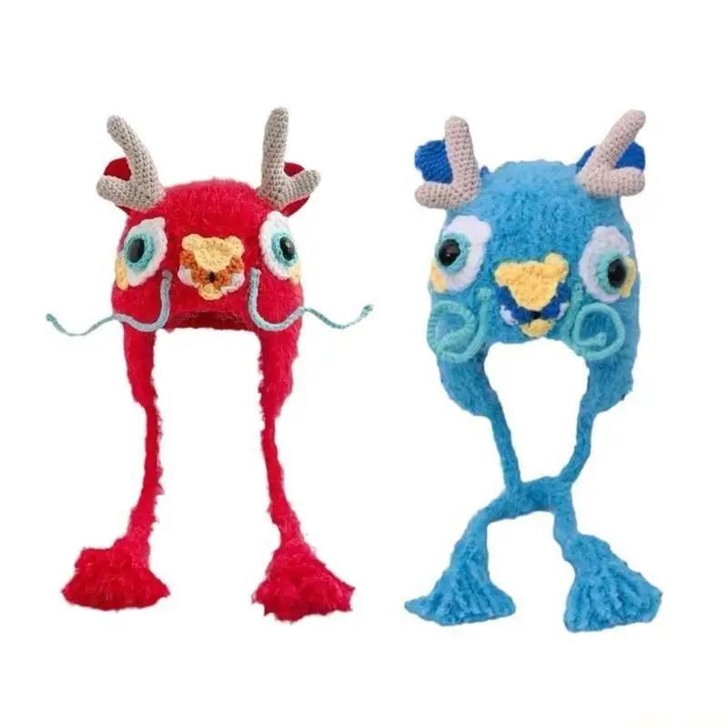 

31BF плюшевая шапка-бини с рисунком дракона, зимняя теплая шапка, пуловер, шапка с черепом, шапка-талисман