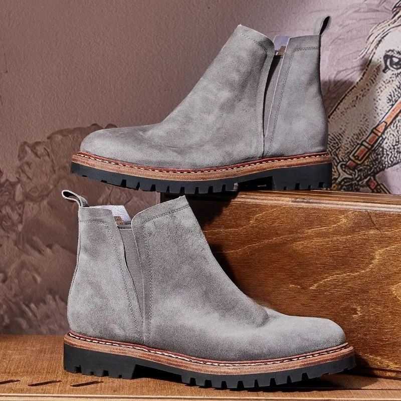 

Cowhide Desert Boots Men Shoes Vintage Motorcycle Casual Business High-end Genuine Leather High Top Chelsea Western Boots Male