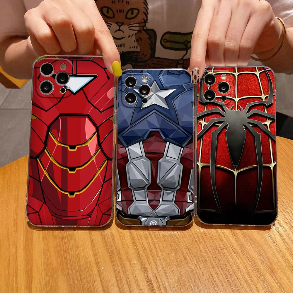 Marvel Hero Ironman Battle Armour Clear Phone Case For iPhone 15 14 11 12 13 Pro Max Mini XS XR 8 7 Plus Cover Transparent Funda