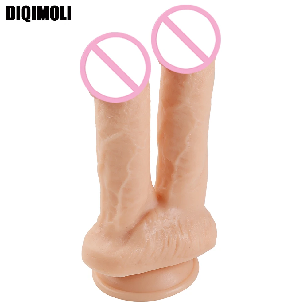 Huge Double Dildos Double Penetration Vagina and Anus Soft Penis with Suction Cup Double Headed Phallus Dick Sex Toys for Women