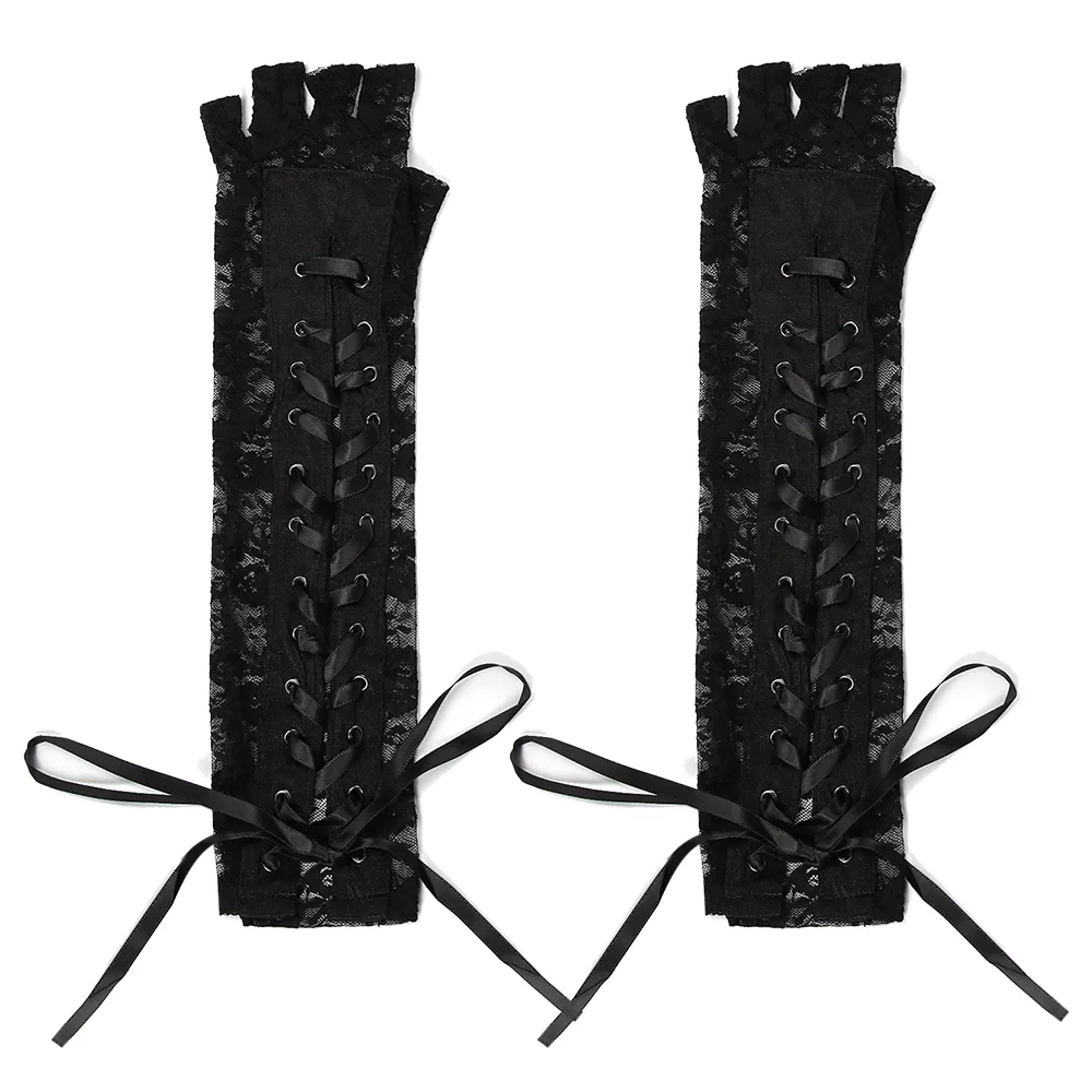 

1 Pair New Fashion Party Cosplay Long Fingerless Silk Ribbon Halloween Gloves Lace Gloves Punk Gothic Mittens