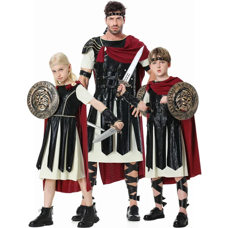 

2023 Man Child Spartan Warrior Cosplay Costume Halloween Greek Roman Gladiator Fancy Dress Purim Girl Boy Spartan Costume