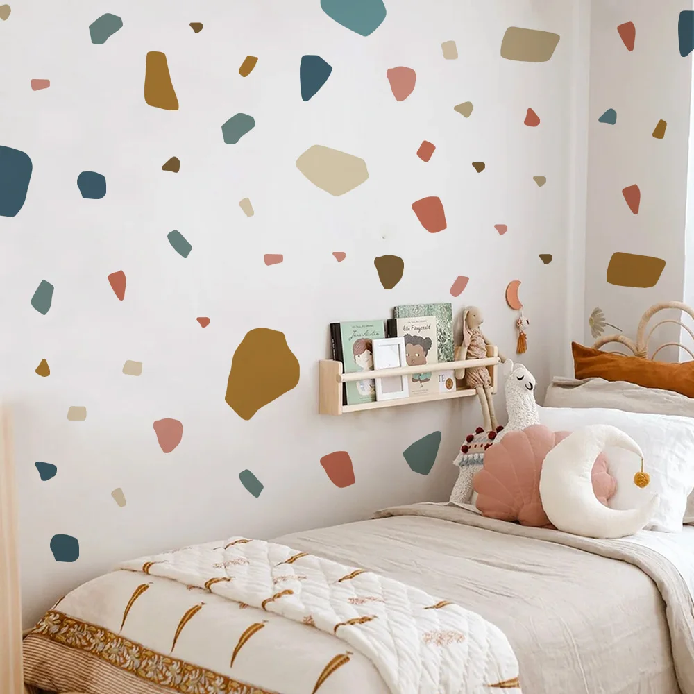 Boho Wall Decor Terrazzo Decal Wall Stickers Irregular Stones Colorful Decorations Abstract Geometric for Kids Room Living Room - view 4