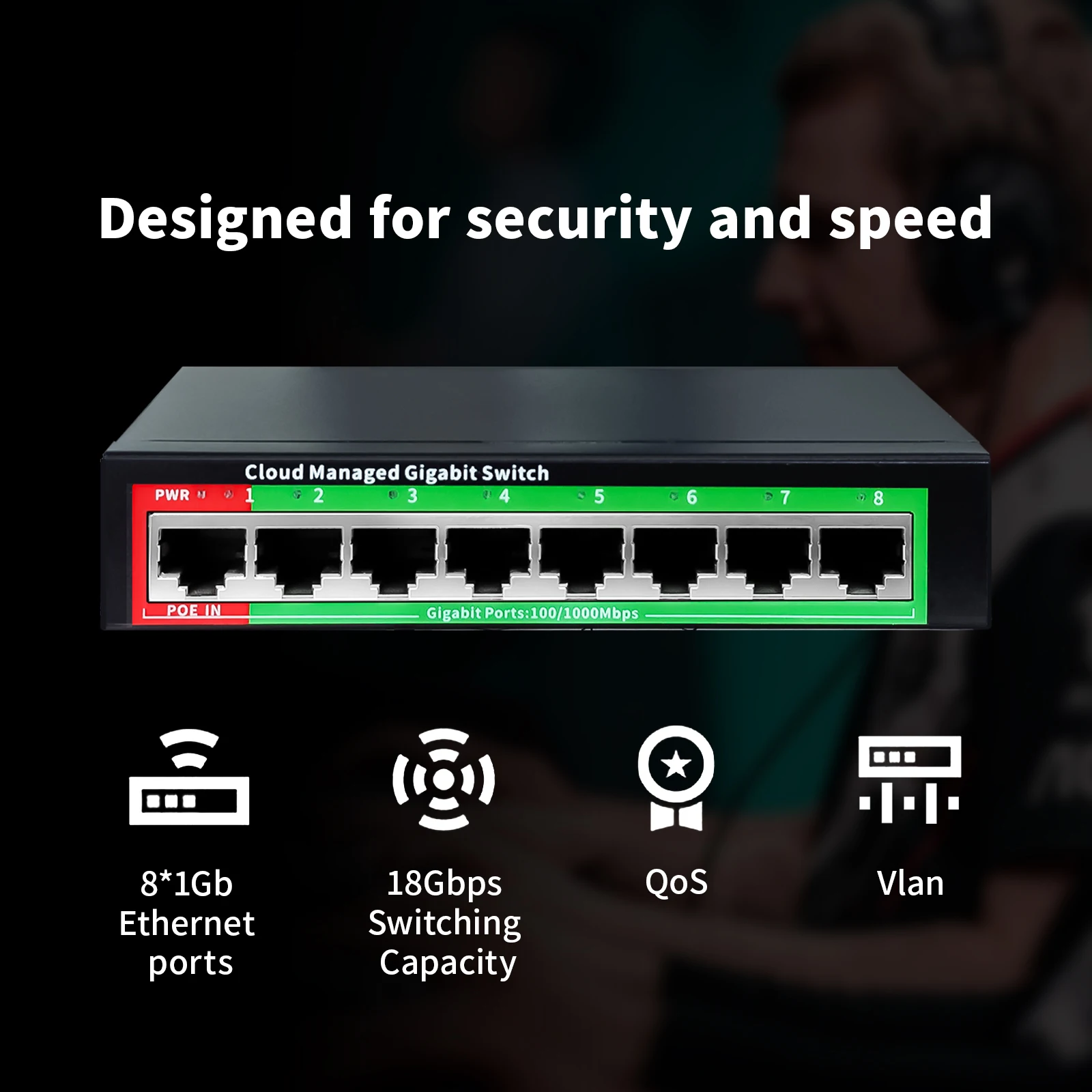 STEAMEMO-Switch Gigabit Ethernet, Switch de Rede 8 Portas, 48V, POE, Desktop, 100 Mbps, 1000Mbps, SFP, App