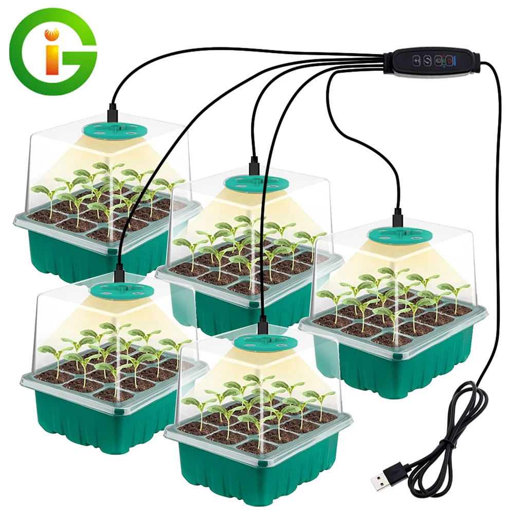 Plants Seed Starter Trays With Grow Light 12 Holes Per Tray Nursery Pots Lights For Home Plant Greenhouse Growing Trays