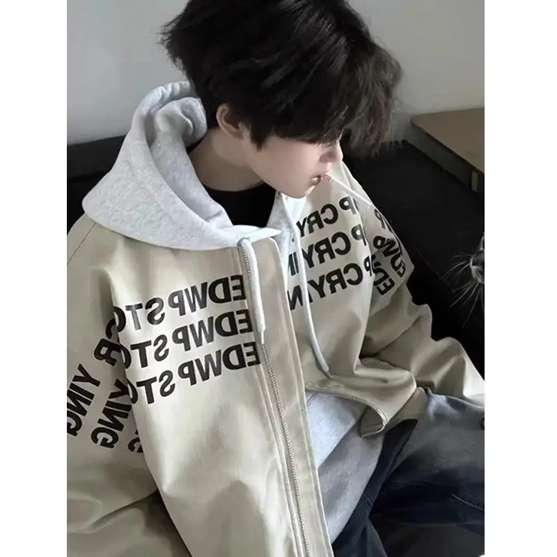 남성용 야구 재킷 레터 프린트 하이 스트리트 힙합 스타일 봄 가을 아우터웨어 플라이트 코트 스탠다드 핏 긴팔