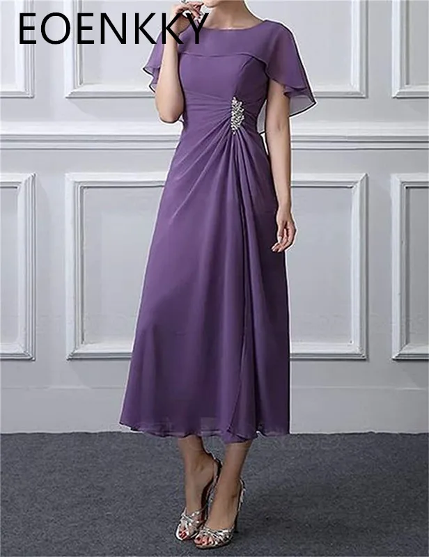 Customized Mother of the Bride Dress O Neck Elegant Wedding Guest Dresses for Women Chiffon Pleated A-line Formal Evening Dress