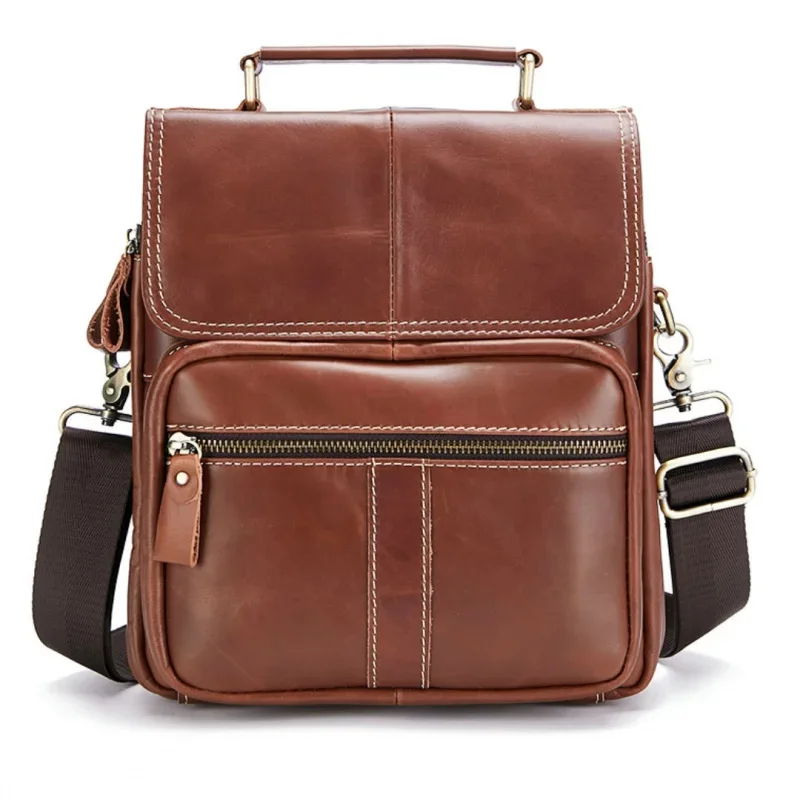 Large Capacity Cowhide Men's Crossbody Vertical Genuine Leather Shoulder Vintage Man Handbag Casual Messenger Bag