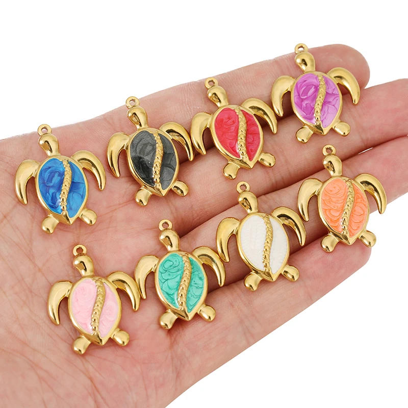 

4pcs Stainless Steel Enamel Tortoise Sea Turtle Charms Colorful Shell Charm DIY Women Earrings Necklace Pendant Jewelry Making