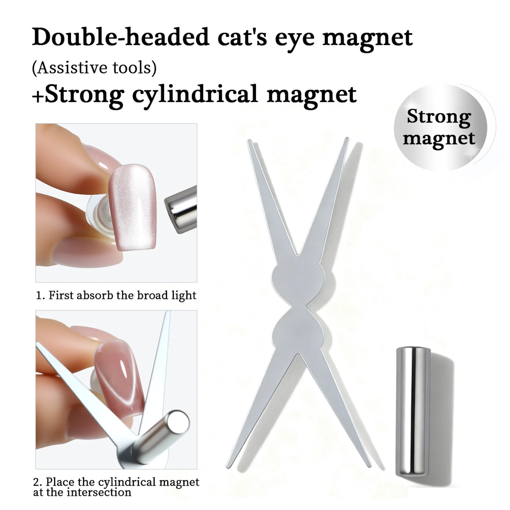 1 قطعة مزدوجة الرأس Y على شكل مسمار الفرنسية شكل قوي القط العين المغناطيس صفائح حديد مسمار الفن هلام البولندية المغناطيسي تأثير مانيكير أداة #2
