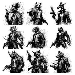 25cm Black Line Drawing Animals Panda Tiger Killer DIY Cool Decal For Men Tshirt Hoodie Iron on DTF Heat Transfer Patch Washable