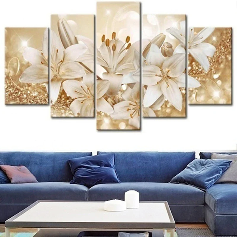 5 Pieces Lily Wall Art Canvas Painting Beautiful Flower Poster Living Room Decoration Art Prints Wall Pictures Home Decor