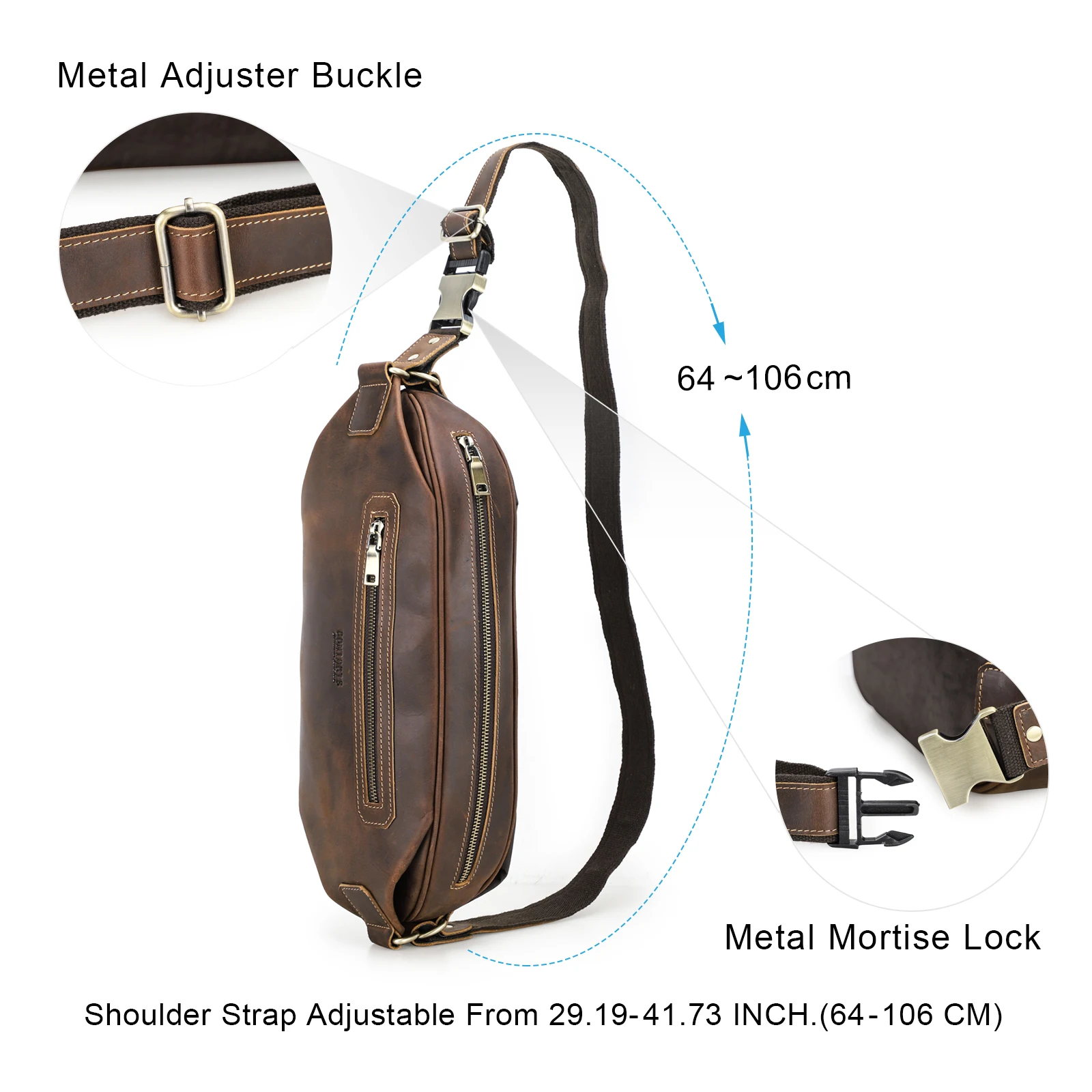 CONTACT\'S Genuine Leather Chest Bags for Men High Quality Crossbody Bag Shoulder Bags Phone Pocket Travel Bag for 8.3\