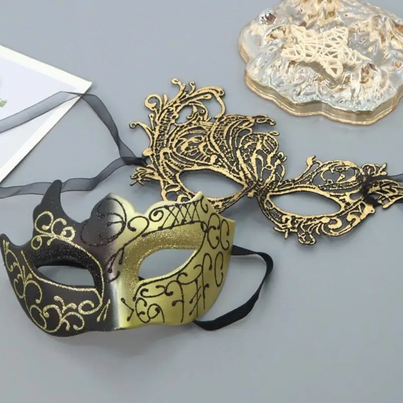 2pcs / set Halloween Masquerades Masque pour les hommes Men femmes Vénitiens masque Cosplay Costume Accessoires Party Masque