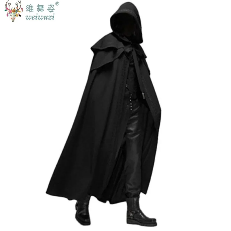 

Halloween Costume Adult Man Vintage Hooded Loose Black Cloak Gothic Cosplay Costume Fashion Party Costume Handsome Cool Court
