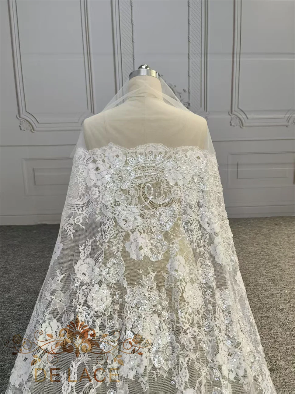 

Delicate Floral Embroidered Eyalash Lace With Shining Sequins and Heavy Beaded Wedding Dress Gorgeous Lace Fabric
