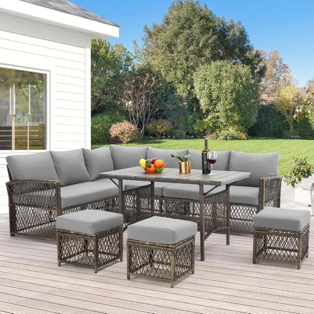 

Patio Furniture Set, 7 Pieces Wicker Outdoor Sectional Sofa with High Table and Chairs, All Weather PE Rattan Conversation