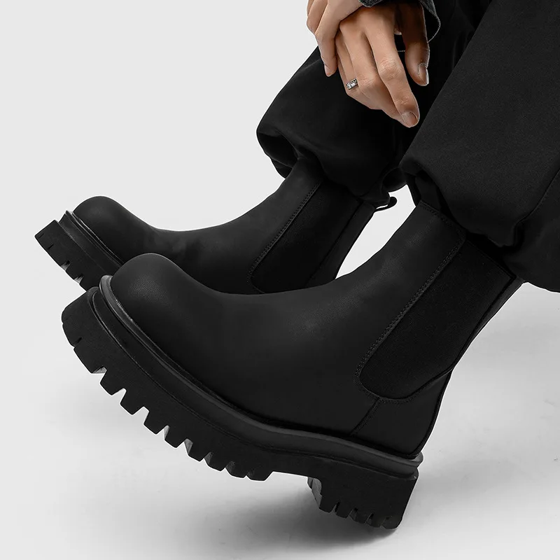 England style mens fashion party nightclub high chelsea boots original leather shoes cowboy autumn winter boot platform botas