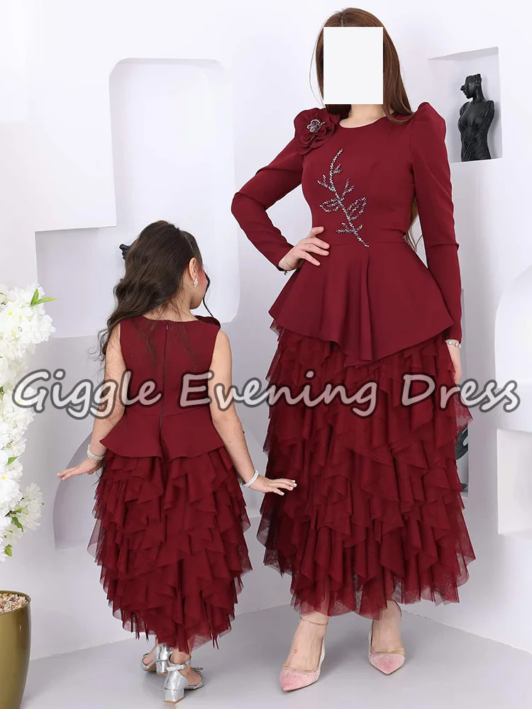 

Роскошное вечернее платье для матери и дочери в стиле Саудовской Аравии, из тюля с оборками, длиной до щиколотки, с длинными рукавами, для вечеринок, на Ид и Рамадан, на заказ