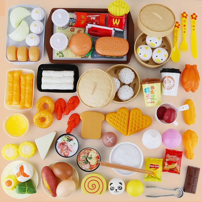 

88pcs/set High Quality Simulate bread bun egg fritters hamburger fries kids kitchen toy set Play house Interactive Toy baby gift