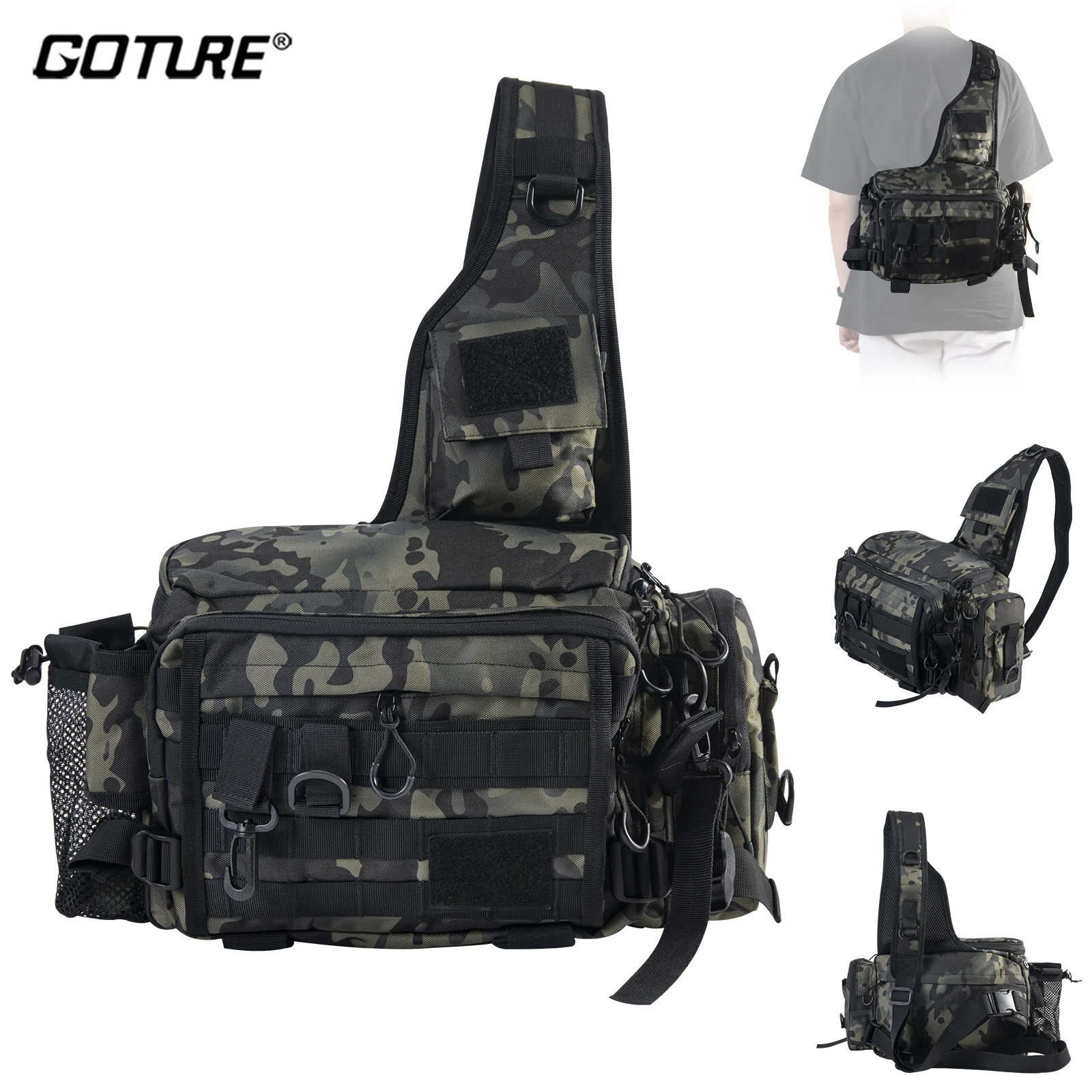 goture-男性釣具バッグ防水シングルショルダークロスボディ戦術的なバッグウエストパック魚ルアーギア収納釣りボックス