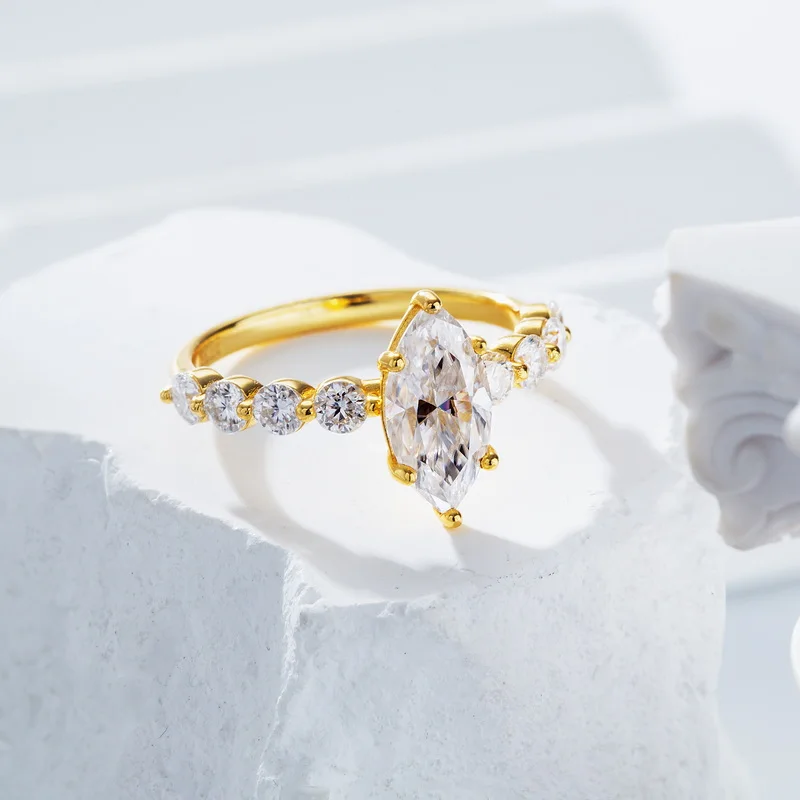 925 Sterling Silber Verlobungsringe 2 Karat Einzigartiger Marquise-Schliff Vollmoissanit für Damen Edelstein Ehering Schmuck – Detail 8