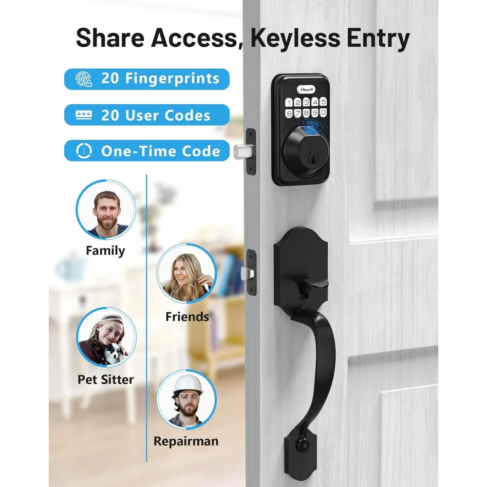 Fingerprint Door Lock Set for Front Door, Keyless Entry Digital Exterior, Electronic Keypad Deadbolt with 2 Lever Handle, Keys,
