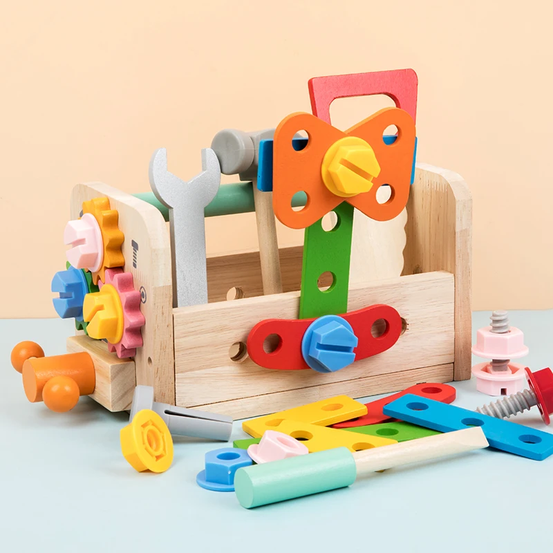 Set di attrezzi in legno per giocattoli per bambini Giocattoli Montessori Banco da lavoro Giocattoli da costruzione Giocattoli educativi per regali di compleanno di Natale per ragazzi