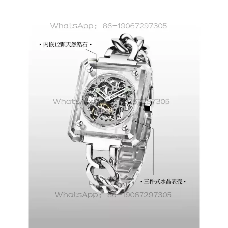 Mechanical Crystal Gemstone Transparent Wristwatch, Women's Watch