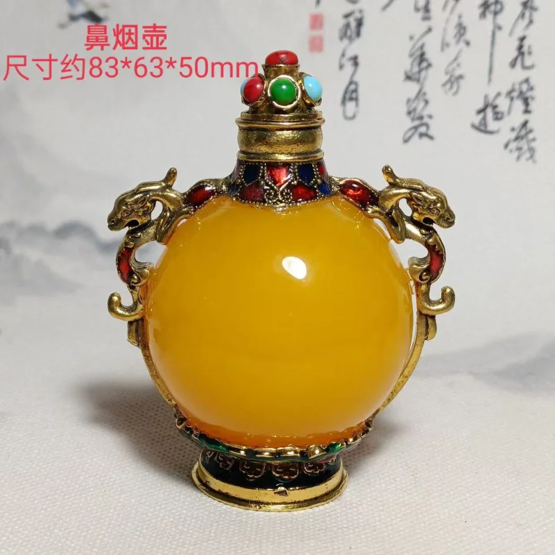 

Antique Tibetan Silver Inlaid Gem Luminous Snuff Bottle Ornaments