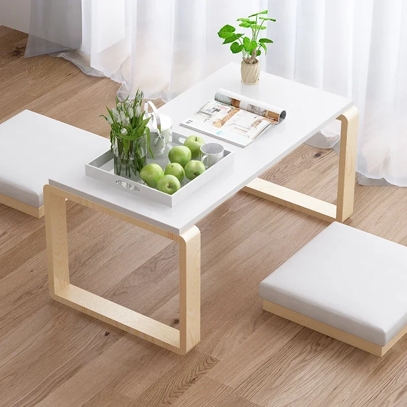 

Balcony bay window small table kang Japanese coffee table tatami low table three-piece set sitting tea window sill