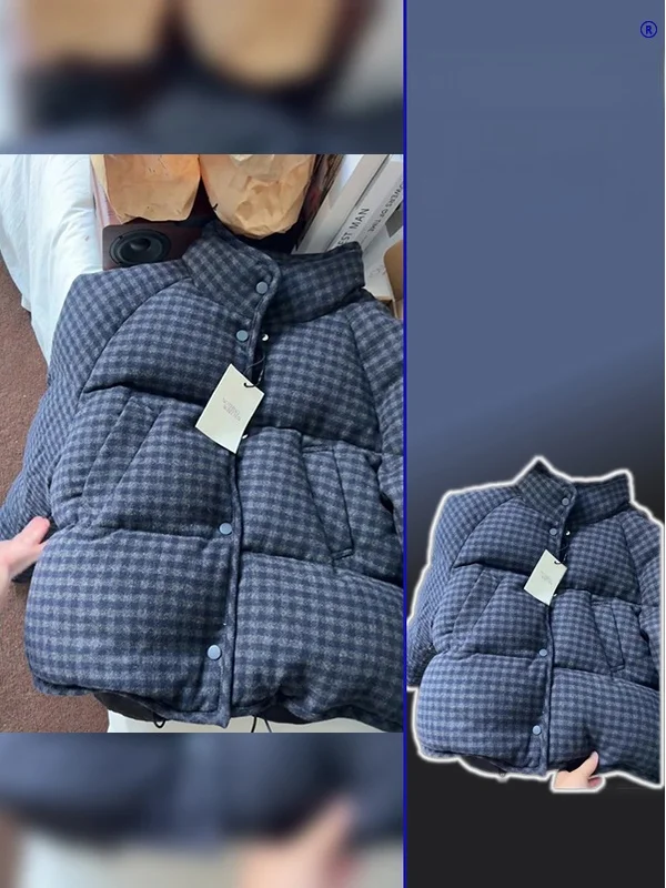 

Утепленная хлопковая куртка в клетку с воротником-стойкой для полных женщин, осенне-зимняя верхняя одежда больших размеров