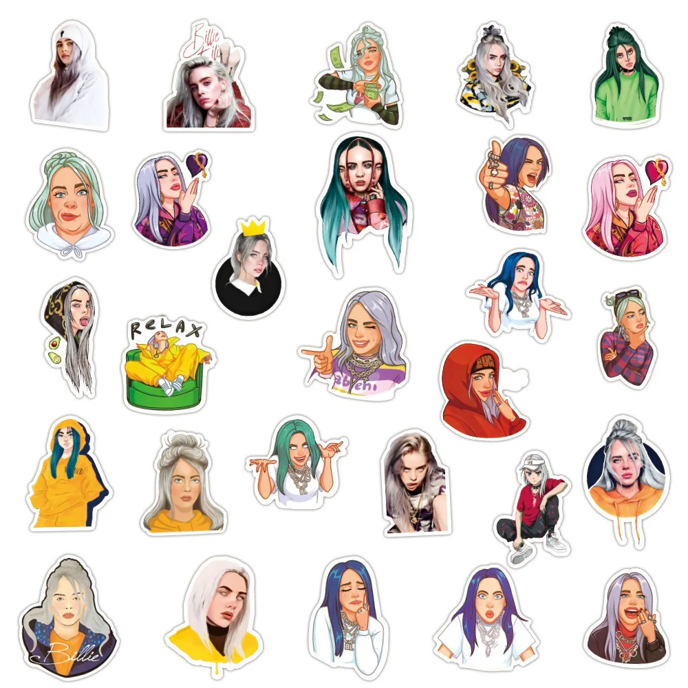 50 قطعة ملصقات المغني بيلي إيليش ملصقات الكتابة على الجدران المشاهير كوب الماء دفتر ملصقات السيارات