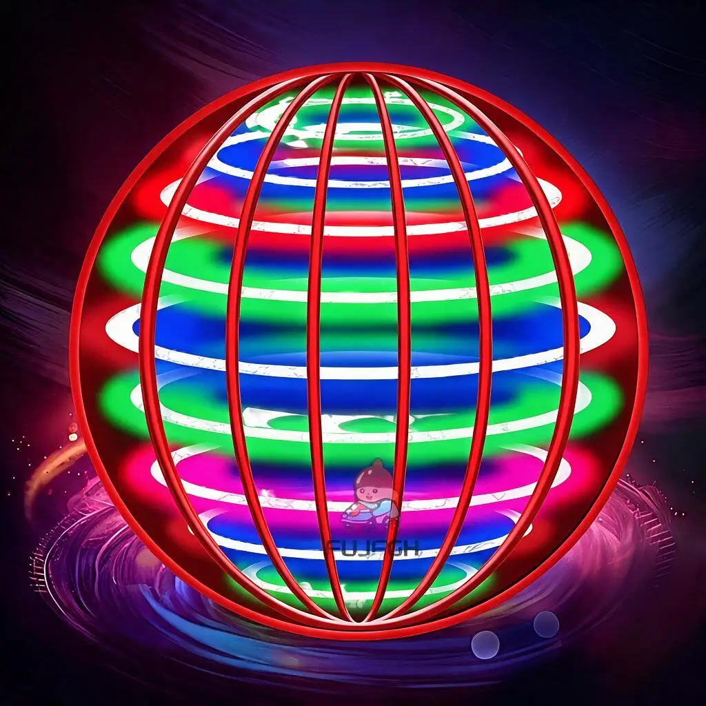 Bola Mágica Voadora Boomerang com Luzes LED Drone Flutuante Orb Giratório 360 ° Brinquedo Giratório Luminoso para Adolescentes e Adultos, Presente Divertido