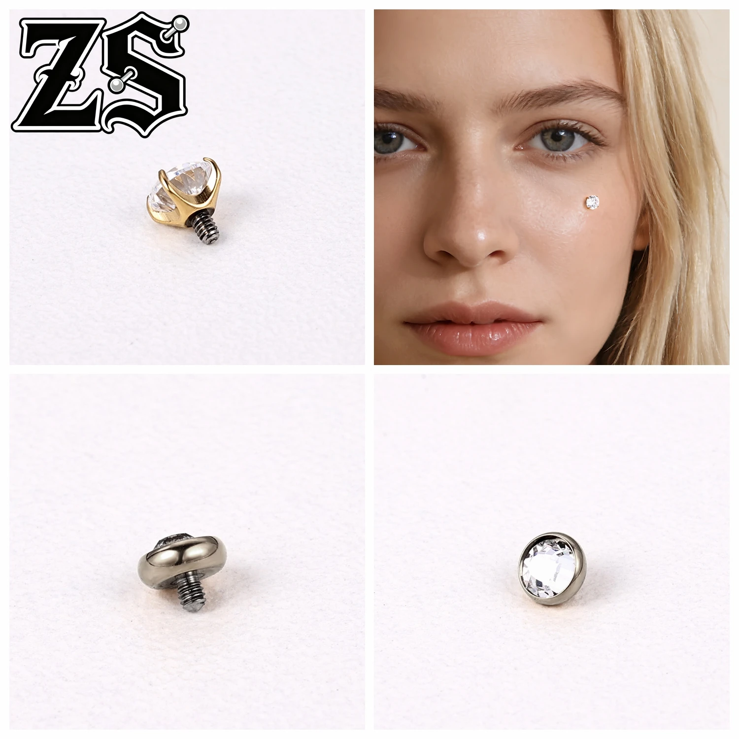 Titanium Dermal Anchor Tops, Zircon Micro Piercing