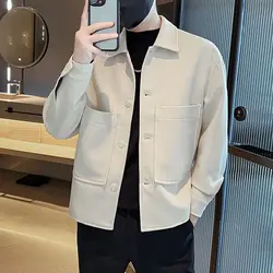 Autumn Winter New Fashion Turn-down Collar Long Sleeve Whisper Solid Jackets Men's Clothing Pocket Casual All-match Button Tops
