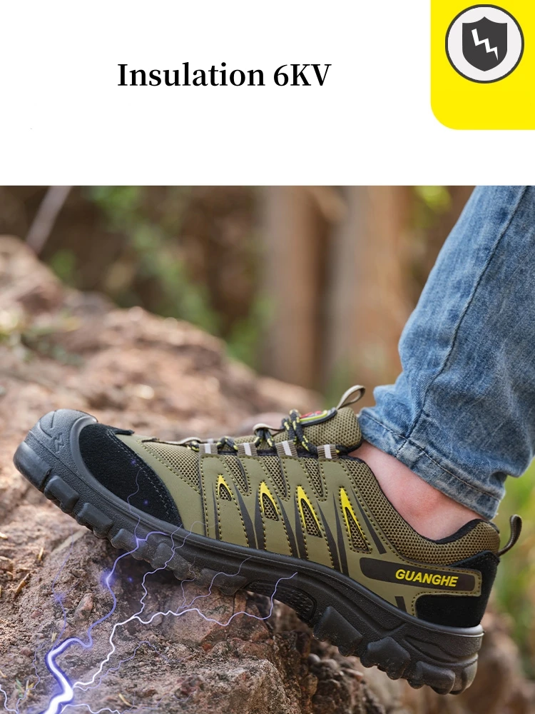 Chaussures de Sécurité Isolantes pour Homme, Baskets de Travail Légères, Anti-écrasement et Anti-crevaison, Bottes de Protection à Boucle IndeBuckle, 6KV