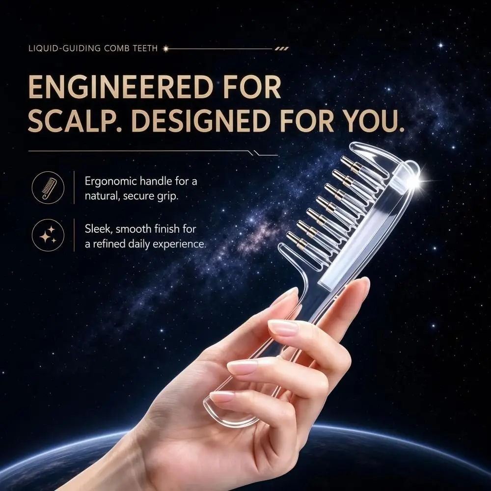 Transparent Essential Oil Applicator Massage Comb Rolling Metal Teeth Built-In Liquid Reservoir Scalp Liquid Applicator Comb